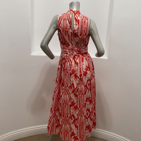 Ellen Tracy Sleeveless  Printed Maxi Dress Orange White Size 4 - Picture 2 of 13
